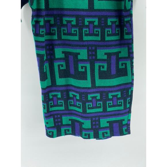 UNBRANDED Women’s Blue-Green Geo Print Long Sleeve Knit Midi Sweater Dress SZ L - Picture 6 of 8